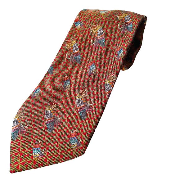 Sartori Other - SARTORI Men's 100% Silk Necktie ITALY Designer Geometric Fly‎ Fishing Rare NEW